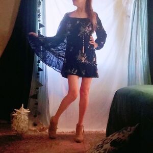 Altar'd State Navy Blue Embroidered Babydoll Dress Size Large NWT